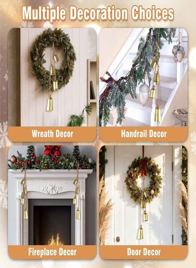CUPLOOV Gold Bells for Christmas Decorations, Decorative 4 Metal Big Cow Bells on Jute Hanging Rope, Christmas Hanging Rustic Bells for Christmas Tree Garland Wreath Mantel Home Decor - Image 4